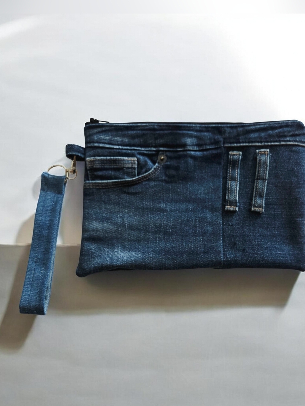 Handmade Denim Wristlet Clutch - Pouch Bag